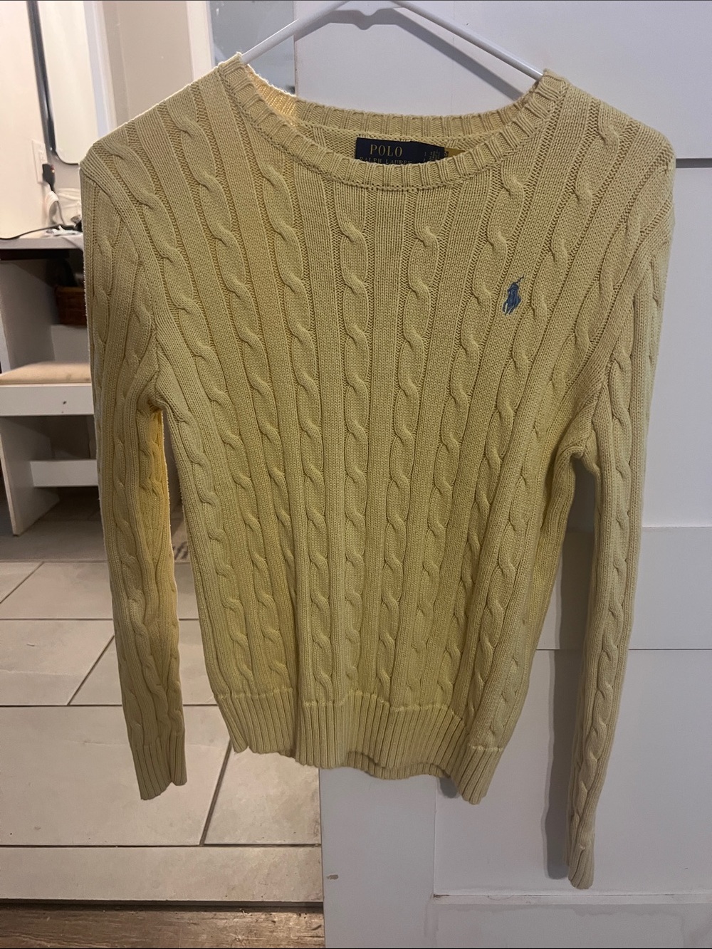 Polo by Ralph Lauren Pale Yellow Cable-Knit Crewneck Sweater